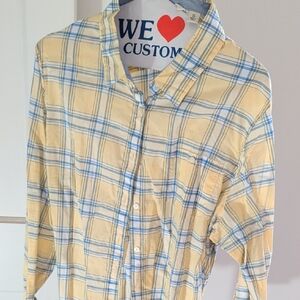 L.L. Bean Yellow and Blue Plaid Women's Button Down Shirt